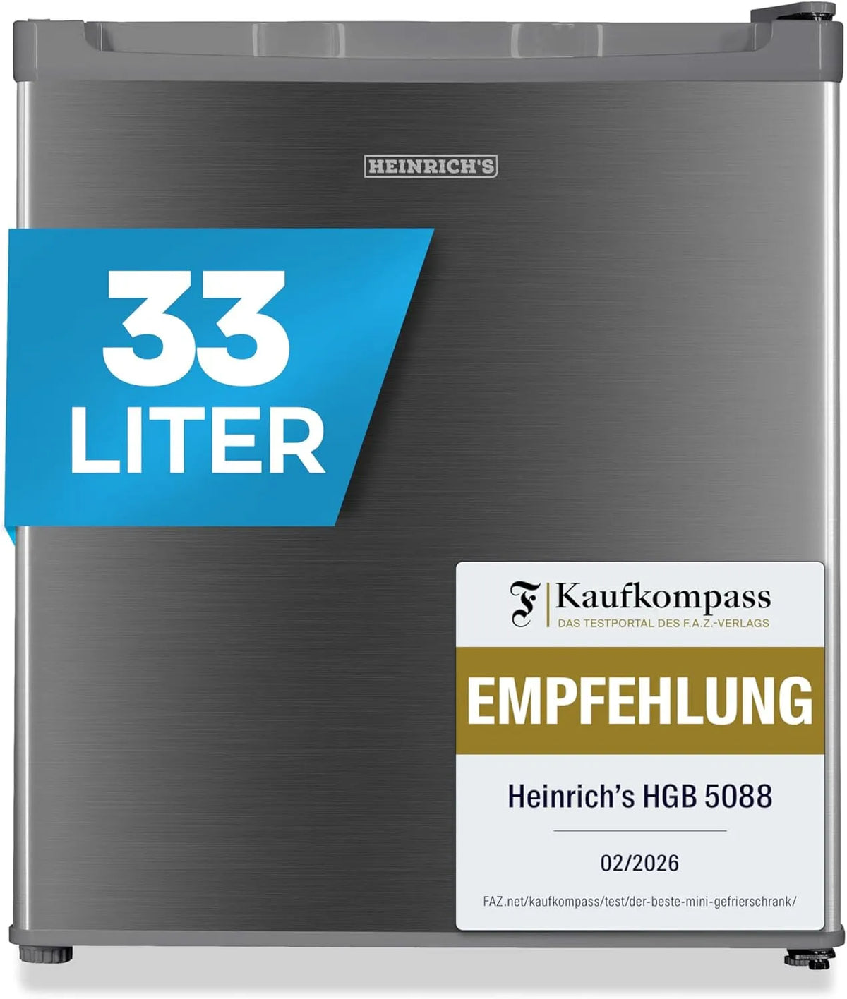 Produkt Kompakt, Heinrich's Mini-Gefriergerät 33 L, Leise 39 dB, bis -18 °C, Inox