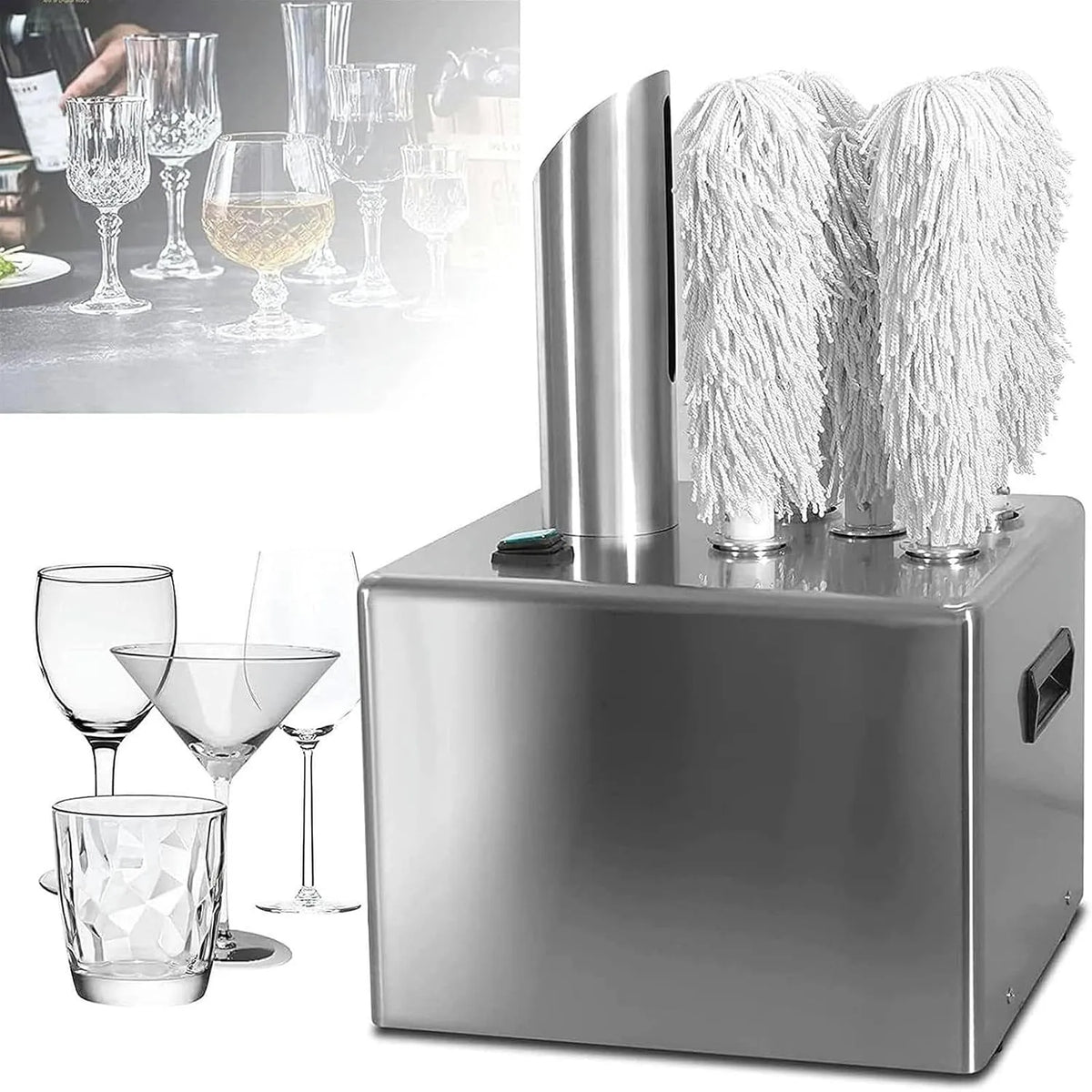 Geschirrspüler, 1350 W, Spülmaschine, Gewerbliche, bis zu 330 Gläser pro Stunde, 5 Reinigungsbürsten, automatischer Gläserspüler, für Hotels