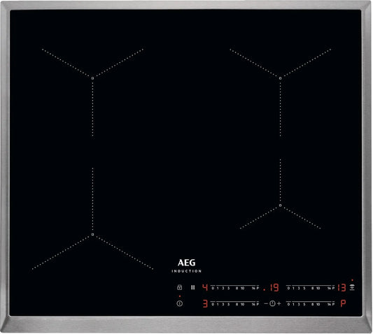 AEG IKS6443AxB Kochfeld, 60 cm, 4 Kochzonen, Kindersicherung, autark, Edelstahl, Hob2Hood, Induktion, Slider-Bedienung, Powerfunktion
