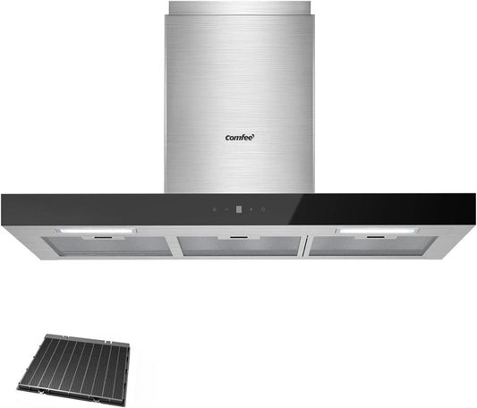 Dunstabzugshaube, 90cm, 650 m3/h, Küchenhaube, COMFEE' 7.9M77A3, Abluft- und Umluftbetrieb, 4 Geschwindigkeiten, Abzugshaube mit 650m3, h Starker