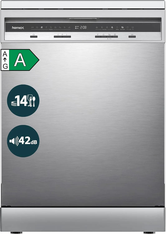 Geschirrspüler, 60 cm, Spülmaschine, homex DWFS601442A-S, freistehend