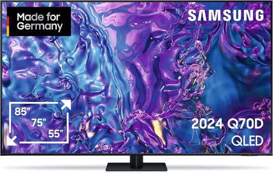 Samsung Q70D Smart TV, 85 Zoll, 120 Hz, Fernseher, 4K UHD, QLED, Tizen OS, GQ85 ATxZG, AI Upscaling, Quantum Prozessor, Deutsches Modell