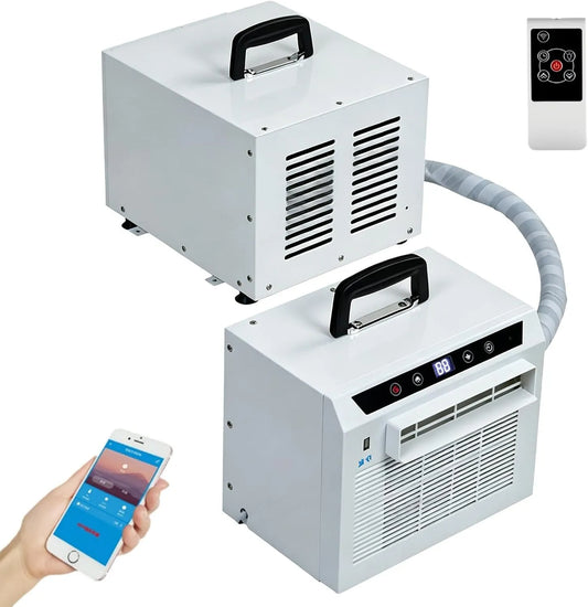 Klimaanlage 24-Stunden-Timer, Touch-Bedienung, Camping, Touchpanel & Fernbedienung, 5 m Verbindungsrohr, Split-Klimaanlage 3000 BTU, 1M, Keine Montage