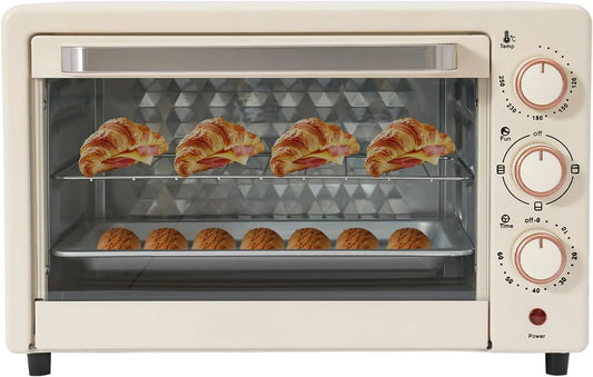 Elektrischer Pizzaofen, 22 L, 120 bis 250 °C, Timer, Grill, 22L Minibackofen Elektrobackofen mit Umluft, für Fleisch, Pizza, Fisch, Toast und Kuchen