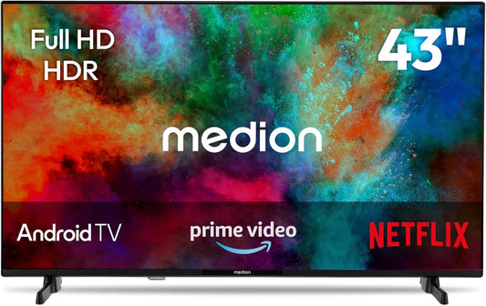 Smart TV, 43 Zoll, Fernseher, HDR, Bluetooth, Android OS, Full HD, PVR-Aufnahme, MD 843100, MEDION 108 cm, Prime Video