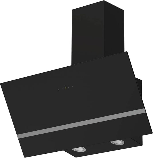 Respekta CH24090SAM Dunstabzugshaube, 90 cm, 63 dB, Küchenhaube, kopffrei und schräg, Abluft- und Umluftbetrieb, Glas, Schwarz, 52-63 dB