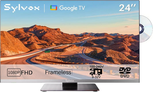 Google 1080P RJ45 Smart TV, 24 Zoll, 12 V, Fernseher, rahmenlos, WLAN, Bluetooth, DVB-T2, Full HD, Camping, KFZ und LKW, FHD, S2, inkl. Adapter