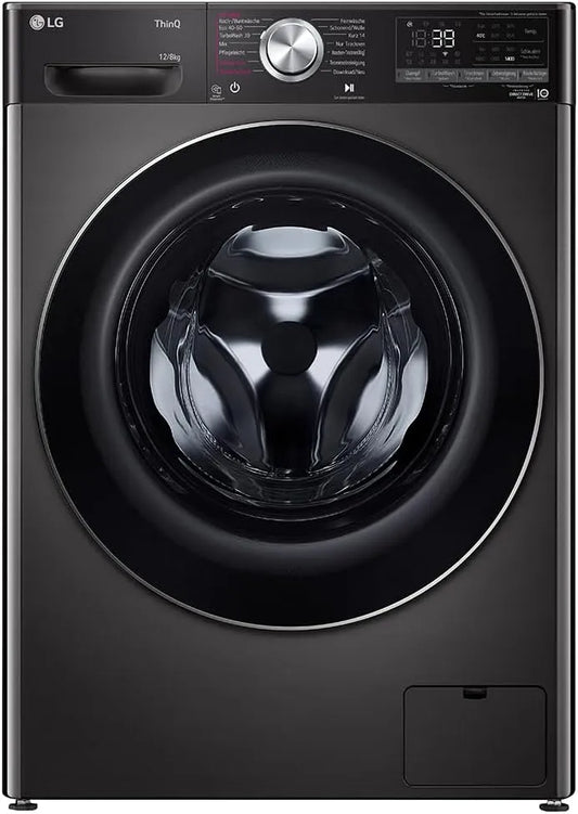 LG V9WD128H2B Waschtrockner, 60 x 61 x 85 cm, 8 kg, Energieklasse A, Waschmaschine, Trockner, Dampf, Schwarz, Schnellwaschgang in 39 Min, 1360 U/min