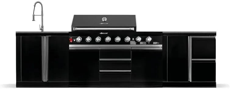 Produkt xxL-Gasgrill mit Waschbecken, GORILLER® BLACKBACK M4 Outdoor-Küche, Extra-Arbeitsfläche und Stauraum, Edelstahl, Schwarz