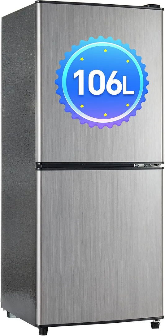 Gefrierschrank, 106 L, 45 dB, LED-Beleuchtung, Gefrierfach, 2 Temperaturzonen, Tiefkühlschrank, Grau, DRIxNO 106L-Zweizonen-Energiesparkühlschrank