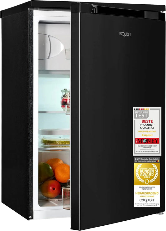 Exquisit 4-Sterne-Gefrierfach Kühlschrank, 107 L, Edelstahl, Inox