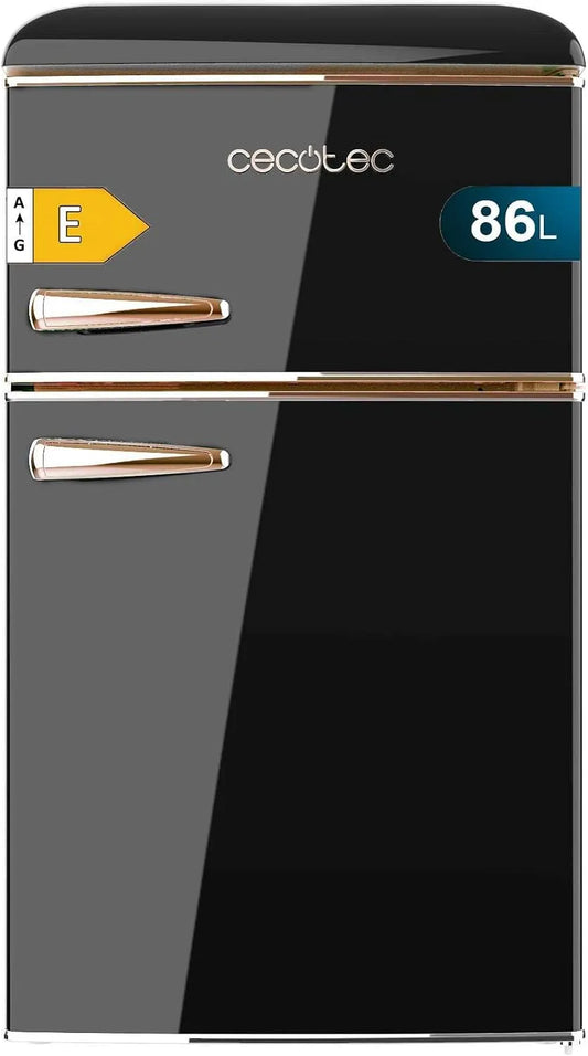 Cecotec Bolero CoolMarket 2D Kühlschrank, 86 L, Energieklasse E, Schwarz, Retro 86L Origin 86 Black E, 3cm Höhe und 48, 7cm Breite, Eisfach