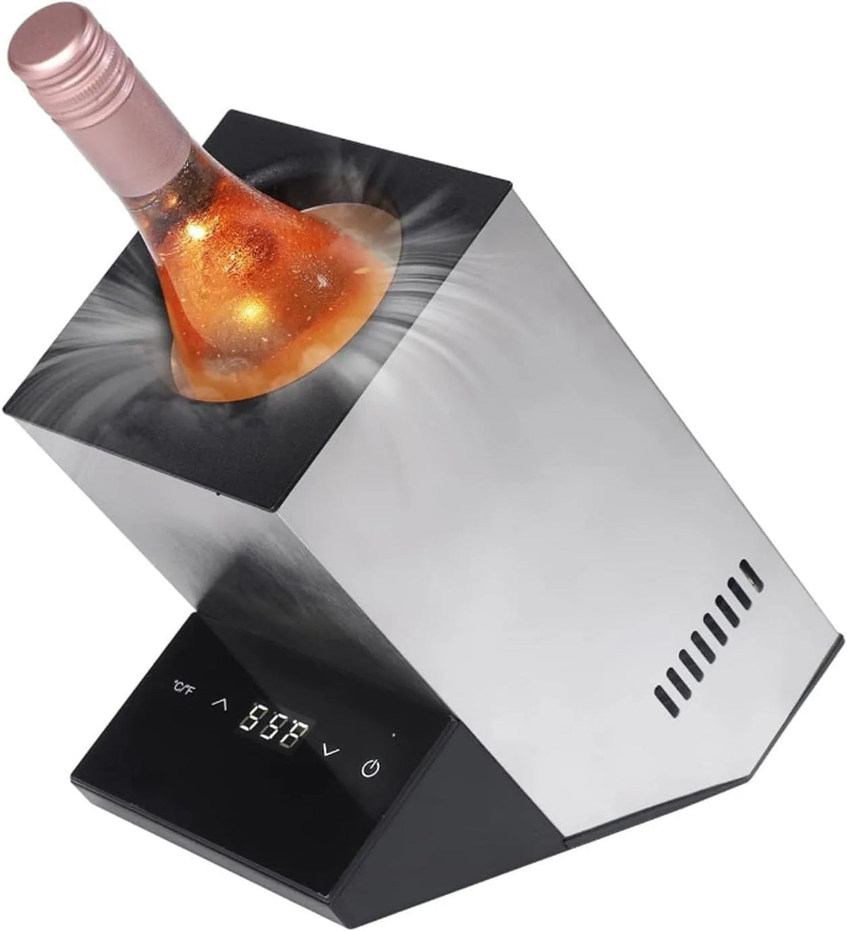 Weinkühlschrank, Weinkühler, Thermostat, Edelstahl, Silber, 750 ml Champagner-Getränkekühler, kein EIS erforderlich, Silver