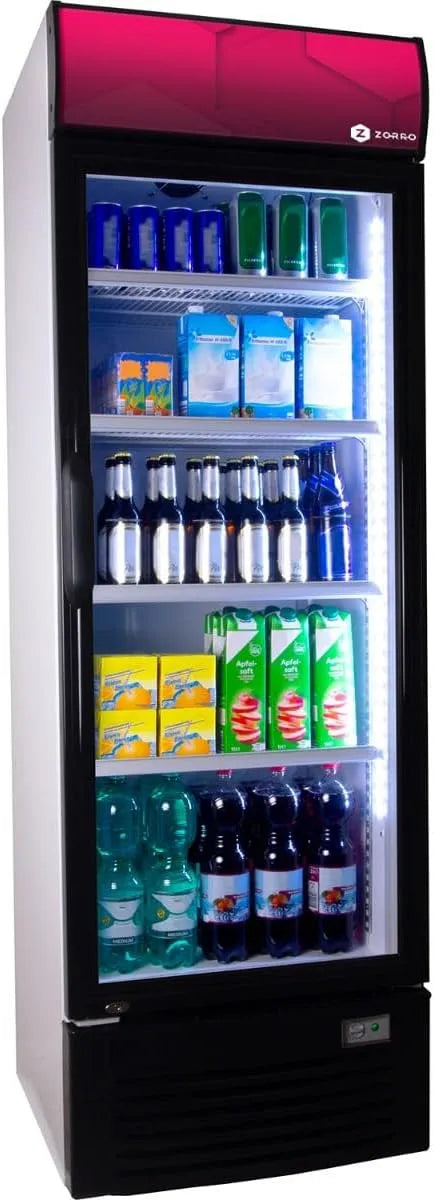 Kühlschrank, 380 L, Glas, Schwarz, ZORRO, ZORRO - Getränkekühlschrank ZK 380 Liter mit Werbetafel - weiß