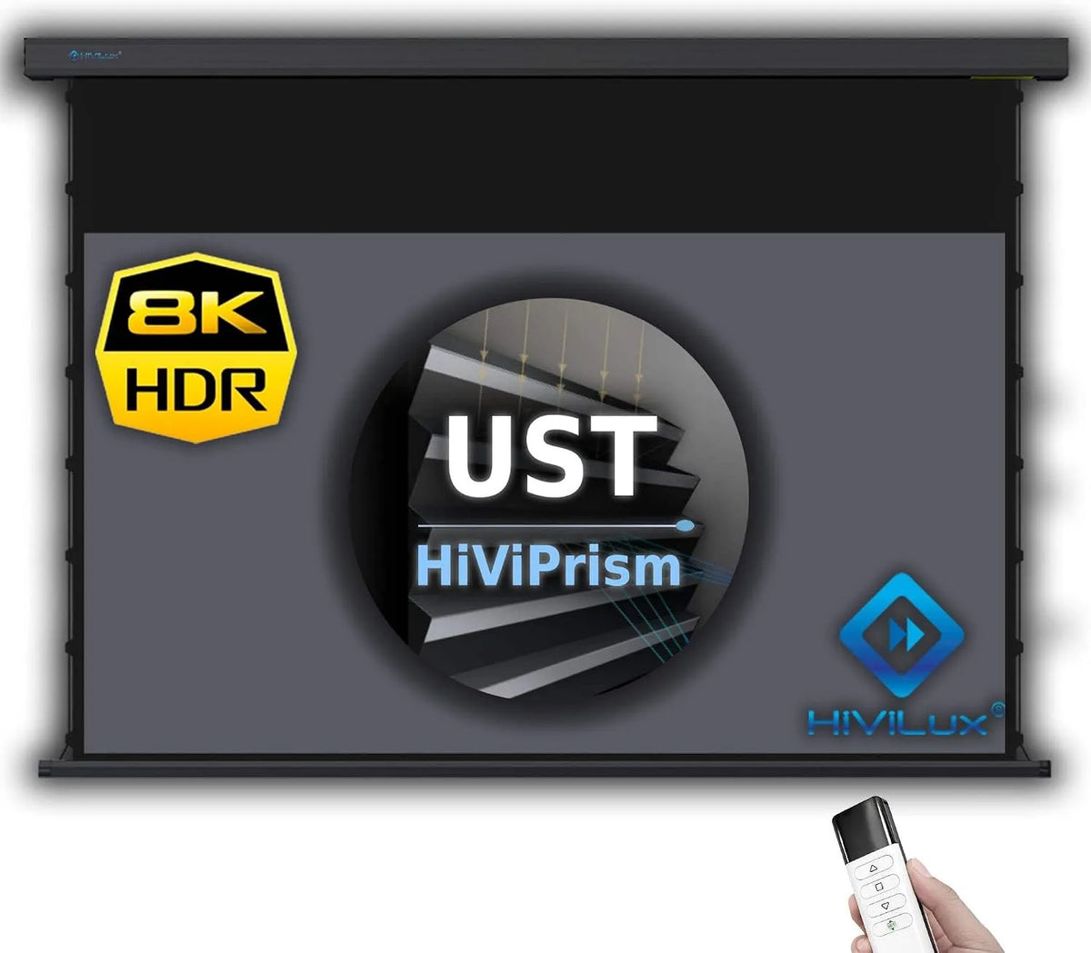 Smart TV Hochkontrast, 8K, 4K, 3D 100Zoll, 100 Zoll, 221x124cm, Fernseher, 4K UHD, HDR, 3D-Optik, Schwarz, Tension CLR/ALR Motor Leinwand Dualspann