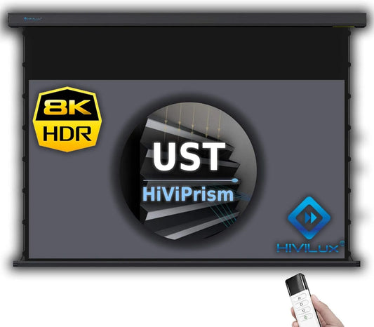Smart TV Hochkontrast, 8K, 4K, 3D 100Zoll, 100 Zoll, 221x124cm, Fernseher, 4K UHD, HDR, 3D-Optik, Schwarz, Tension CLR/ALR Motor Leinwand Dualspann