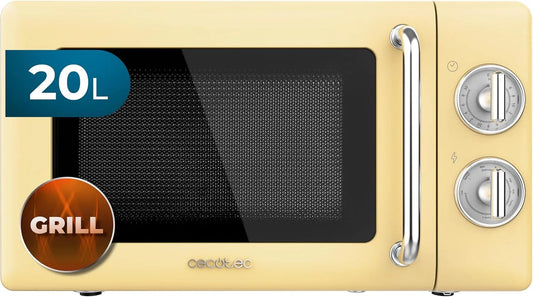 Cecotec Mikrowelle, 700 W, Grill, Mikrowellenofen, Cecotec Mikrowelle mit Grill Proclean 3110 Retro Yellow Mechanische