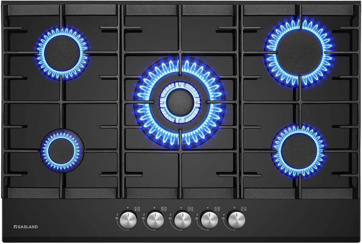 Gaskochfeld, 76 cm, GASLAND GH2805BG1FC 5-flammig, Einbau, Gaskocher, Schwarz, 10400 Watt, LPG, Erdgas, für Butan