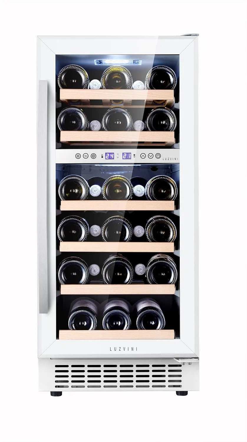 Weinkühlschrank LV28W, 28 Flaschen, 2 Temperaturzonen, LED-Beleuchtung, Einbau, freistehend, Vollglas-Designtür