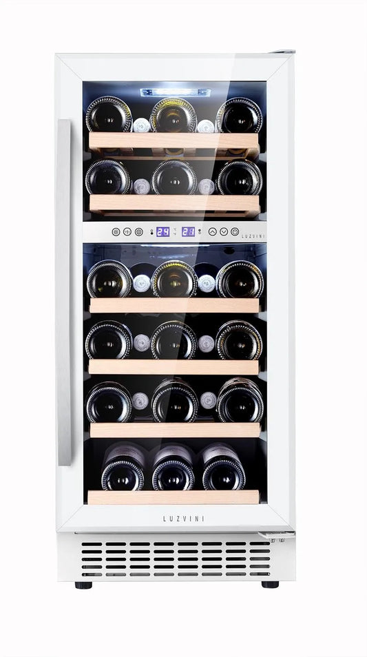 Weinkühlschrank LV28W, 28 Flaschen, 2 Temperaturzonen, LED-Beleuchtung, Einbau, freistehend, Vollglas-Designtür