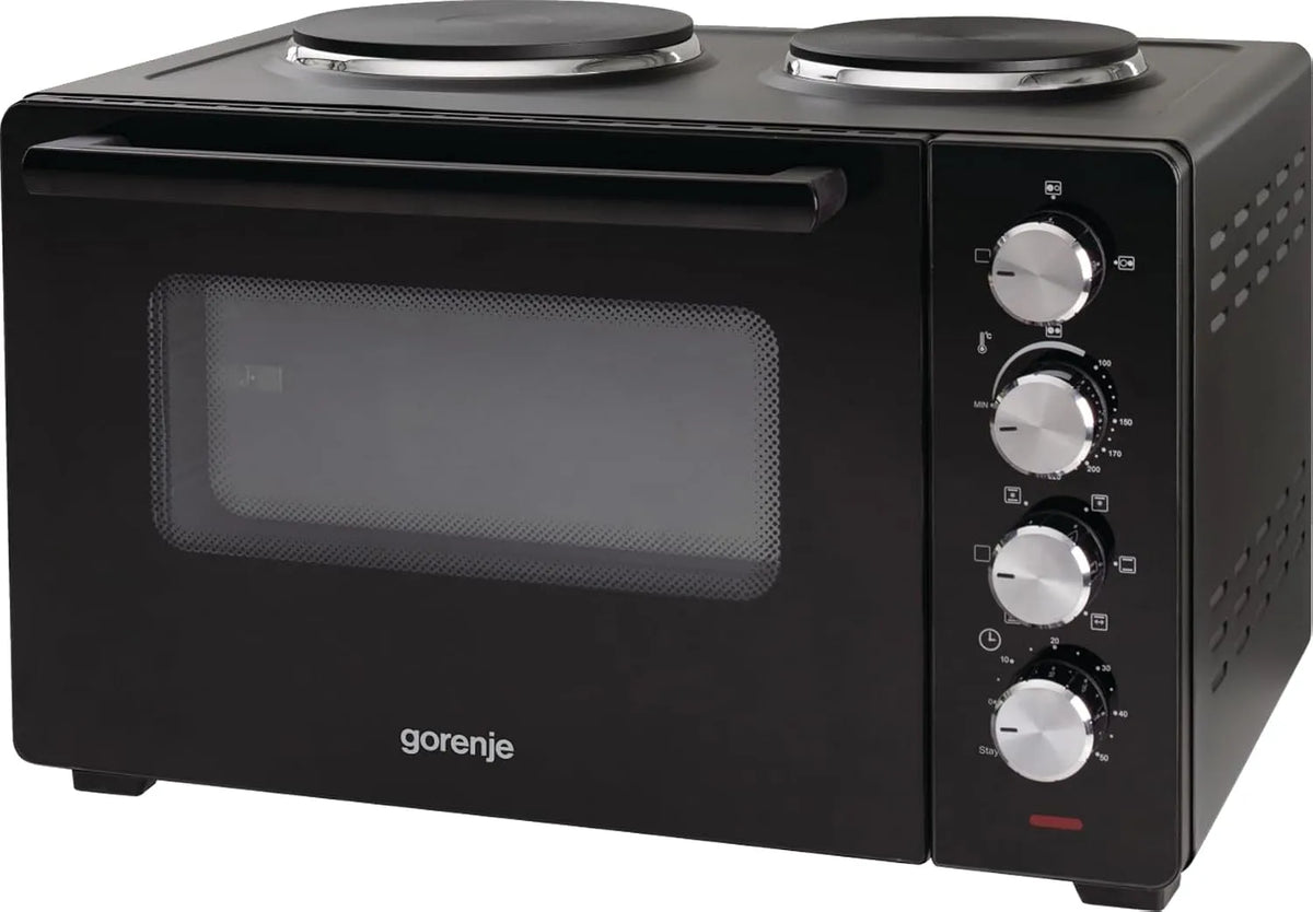 Gorenje OM30GBx Backofen, Schwarz, Gorenje OM30GBx Minibackofen mit zwei Kochfelder schwarz