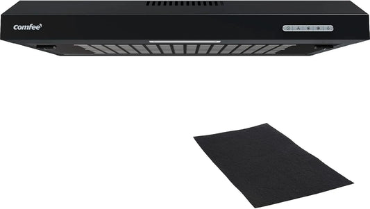 Dunstabzugshaube, 60cm, Küchenhaube, COMFEE' 3.6F17BB, Abluft- und Umluftbetrieb, Schwarz