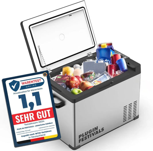 Kühlschrank 12V/230V, 40 L, 12 V, tragbar, -20 °C, PLUG IN FESTIVALS Tragbarer Kompressorkühlschrank