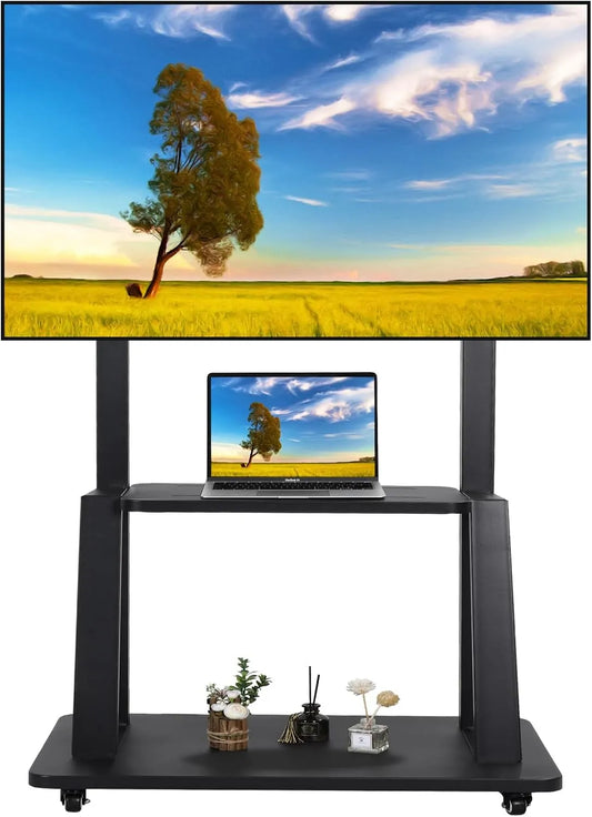 TV-Möbel, 75 Zoll, tragbar, Transportrollen, OLED, LCD-Display, Schwarz, gekrümmte LED/LCD