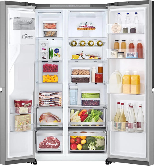 LG GSJE81PYBD Kühlschrank, 628 L, Energieklasse D, Gefrierfach, Inverter, Silber, DoorCooling+, mit Eis- und Wasserspender, UVNano