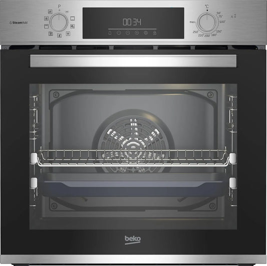 Beko BBIS12301xE b300 Backofen, 72 L, Einbau, Dampf, Edelstahl, versenkbare Knebel, SteamShine Reinigung, 9 Funktionen, 72 l Garraum, SteamAdd