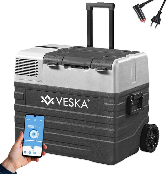 Elektrische Kühlbox 12, 24V, 52 L, 24 V, tragbar, App, Gefrierfach, USB, Auto, mobile Kühlbox, 230V, LKW, transportabler Kühlschrank, Gefrierbox bis