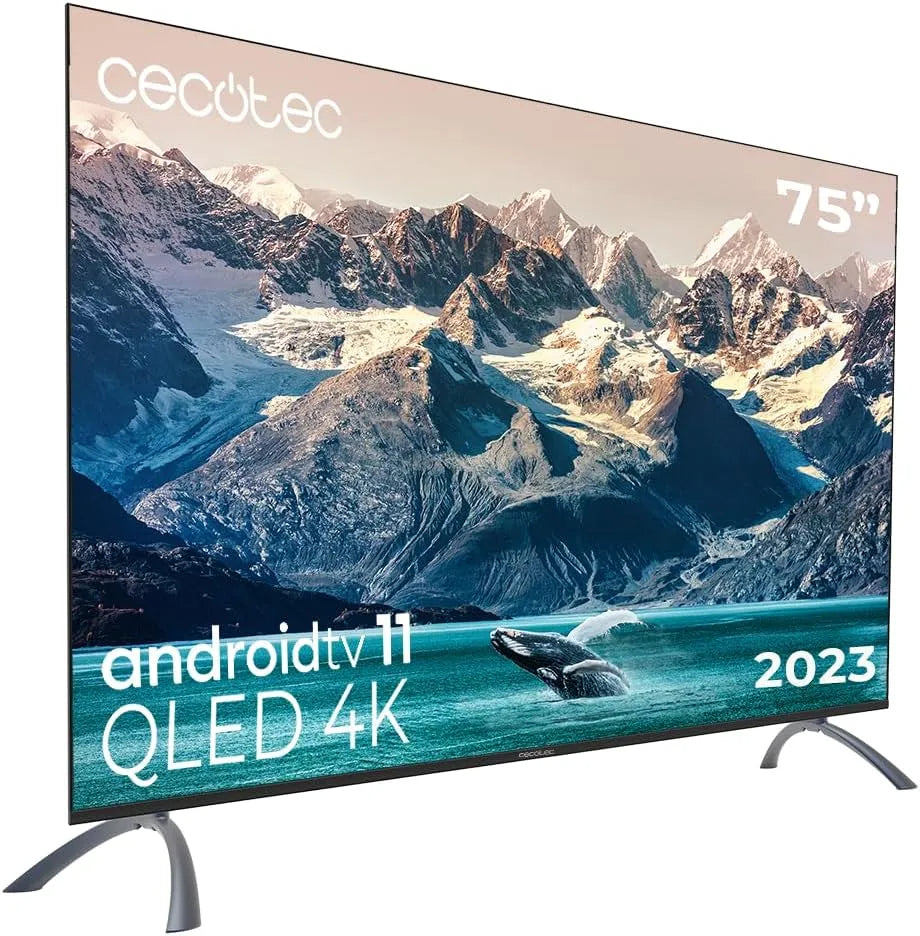 Cecotec V2-Serie VQU20075S. Smart TV, 75 Zoll, Fernseher, 4K UHD, QLED, HDR, Dolby Audio, rahmenlos, Android OS, HDR10, Dolby Vision und Dolby Atmos