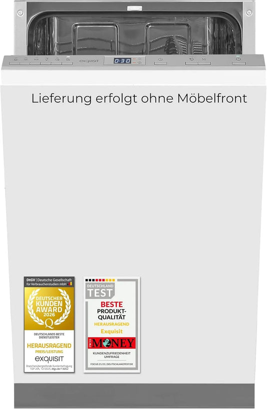 Exquisit EGSP52109-E-030E Geschirrspüler, 45 cm, Spülmaschine, Slim-Format, Silber