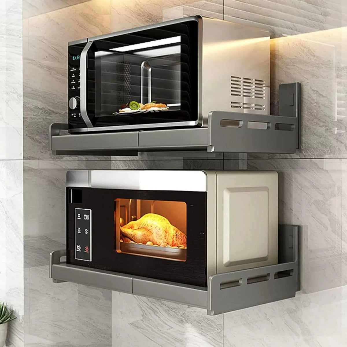 Mikrowelle, Generisch 2er-Set, Edelstahl, Generisch Mikrowellen-Backofen-Regalset aus Edelstahl