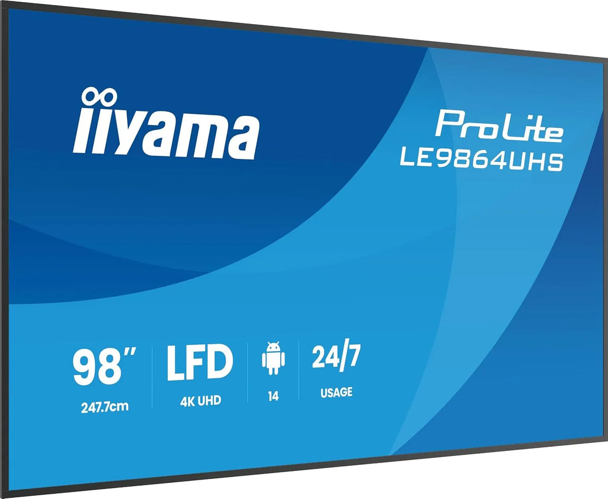 Digital Signage Display, 98 Zoll, Werbedisplay, iiyama LE9864UHS-B1AG USB2.0, WLAN, Android OS, 4K UHD, VA-Panel, HDMI, digitaler Werbeanzeige