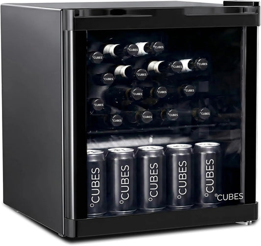 Kühlschrank, 48 L, Glas, Schwarz, °CUBES Mini Kühlschrank 48 L Schwarz, Eleganter Getränkekühlschrank mit Glastür & 1 variabler Ablage